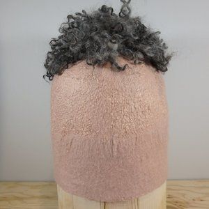 Hand-felted woolen hat with fleece pompon